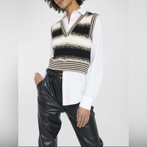 Veronica Beard Tops - Veronica Beard Spear Mixed Media Button Up Vest Top Medium